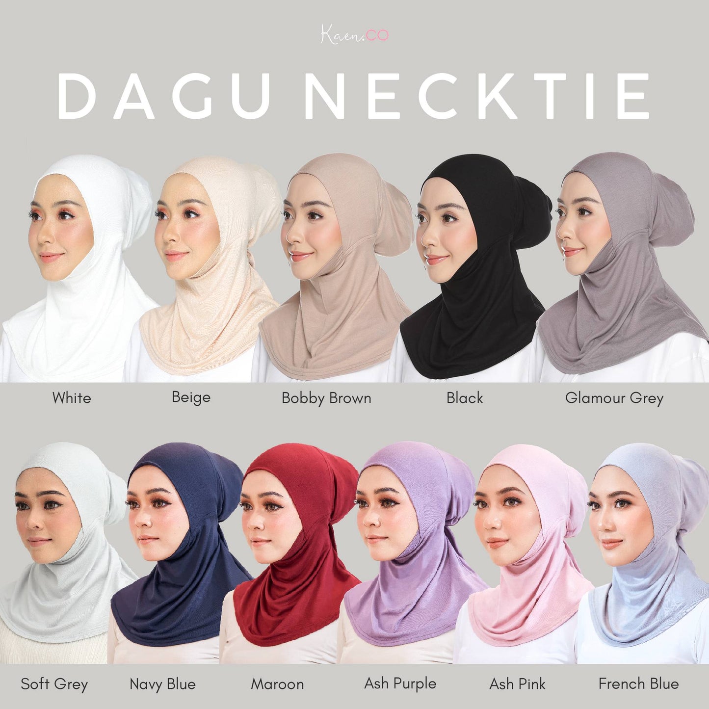 Dagu Necktie Soft Grey (Adjustable Inner Neck Berdagu)