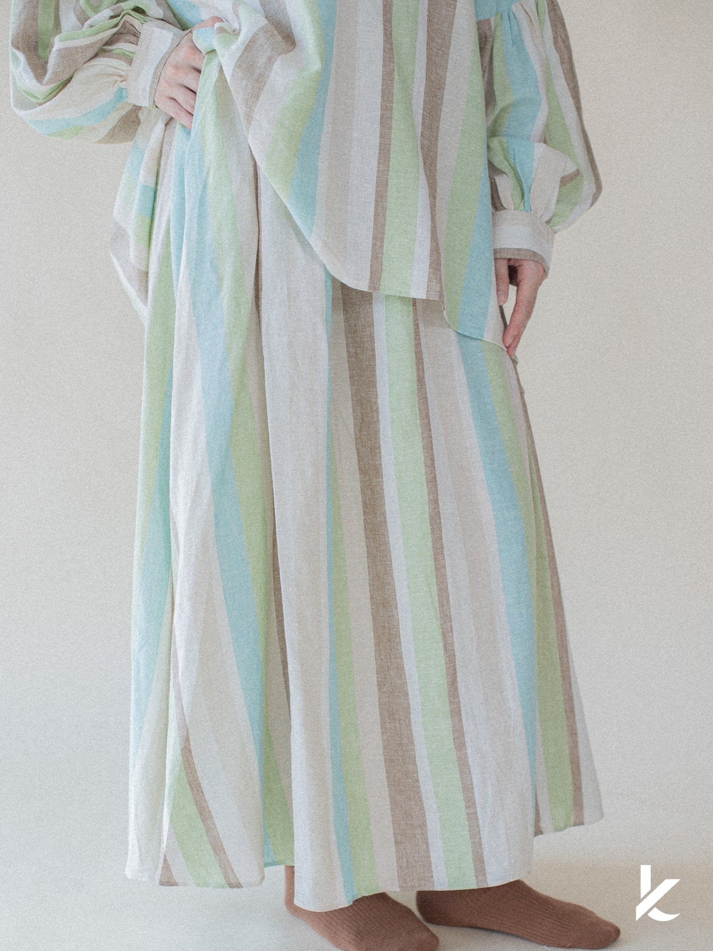 [Kaen.co X Padusi] Odie Set in Green Blue Stripe