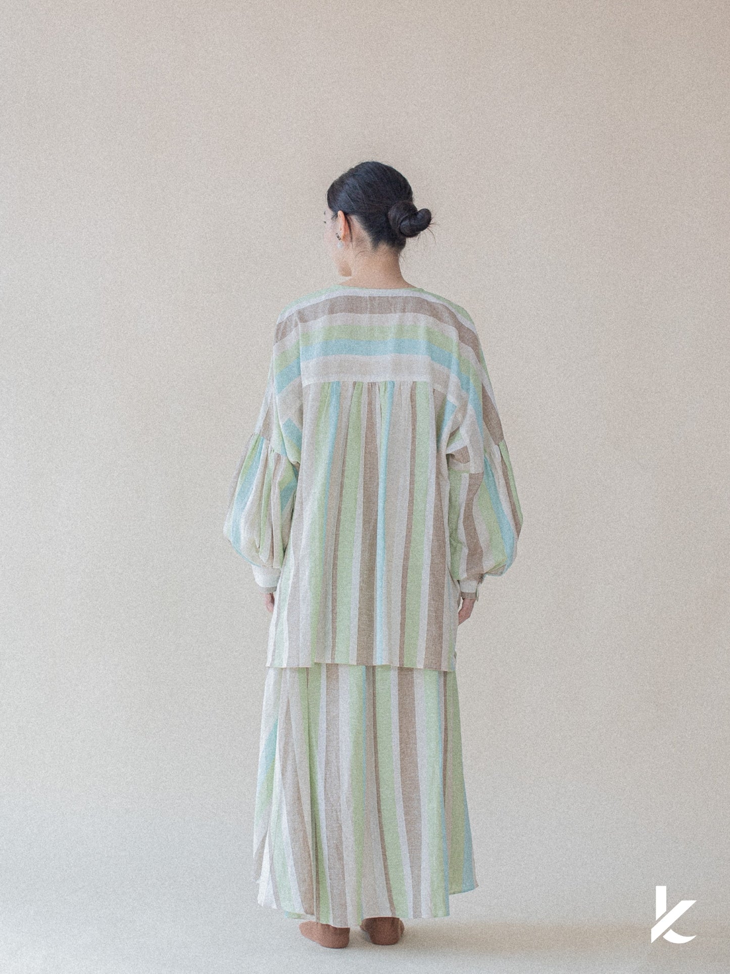 [Kaen.co X Padusi] Odie Set in Green Blue Stripe